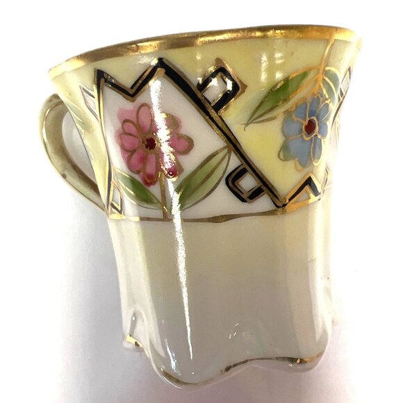 Antique Nippon Hand-Painted Porcelain Teacup With Floral & Geometric Design - Picture 1 of 4